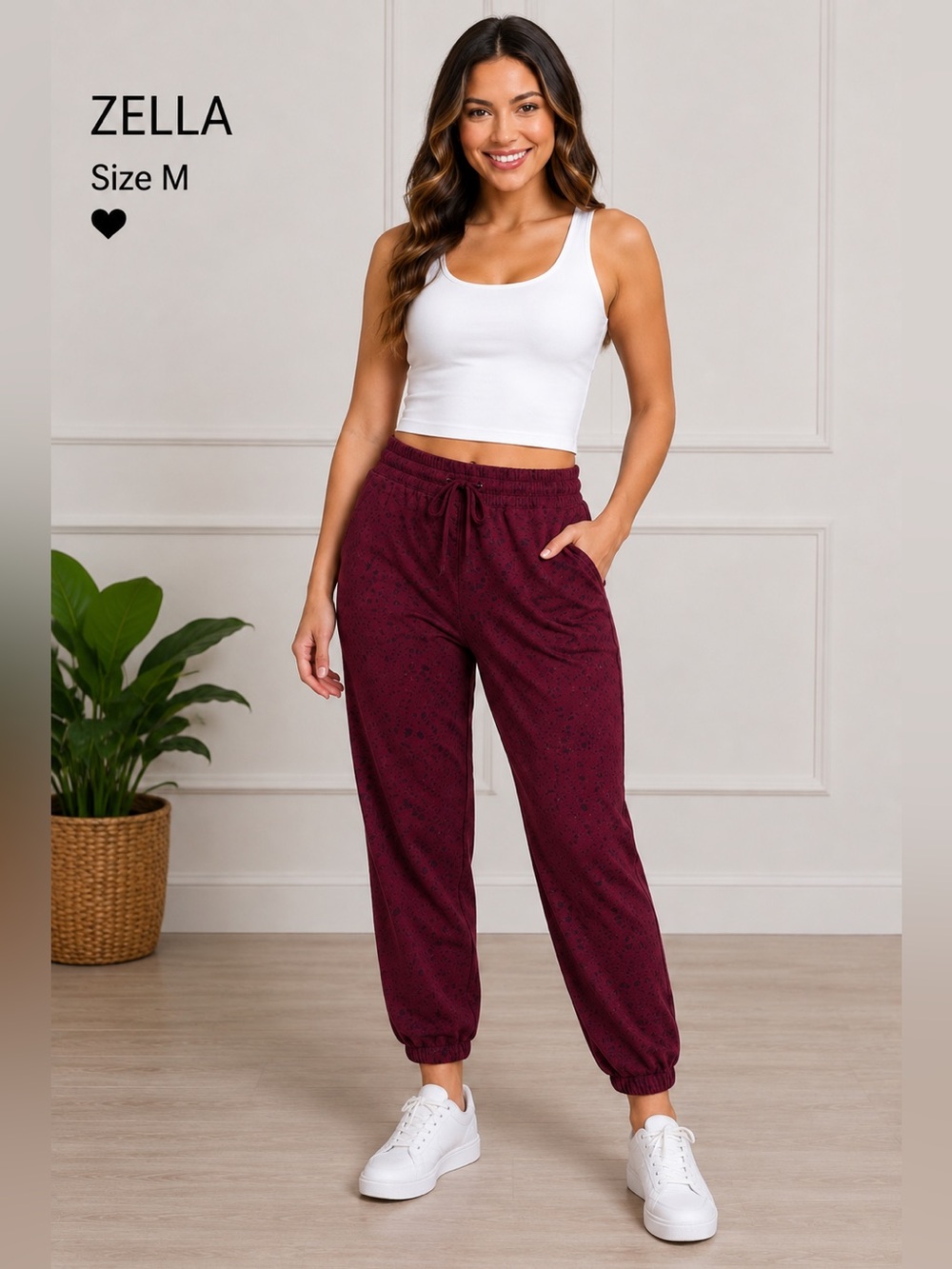 ZELLA women burgundy Jogger Sweatpants Elastic Waist and hem/size M